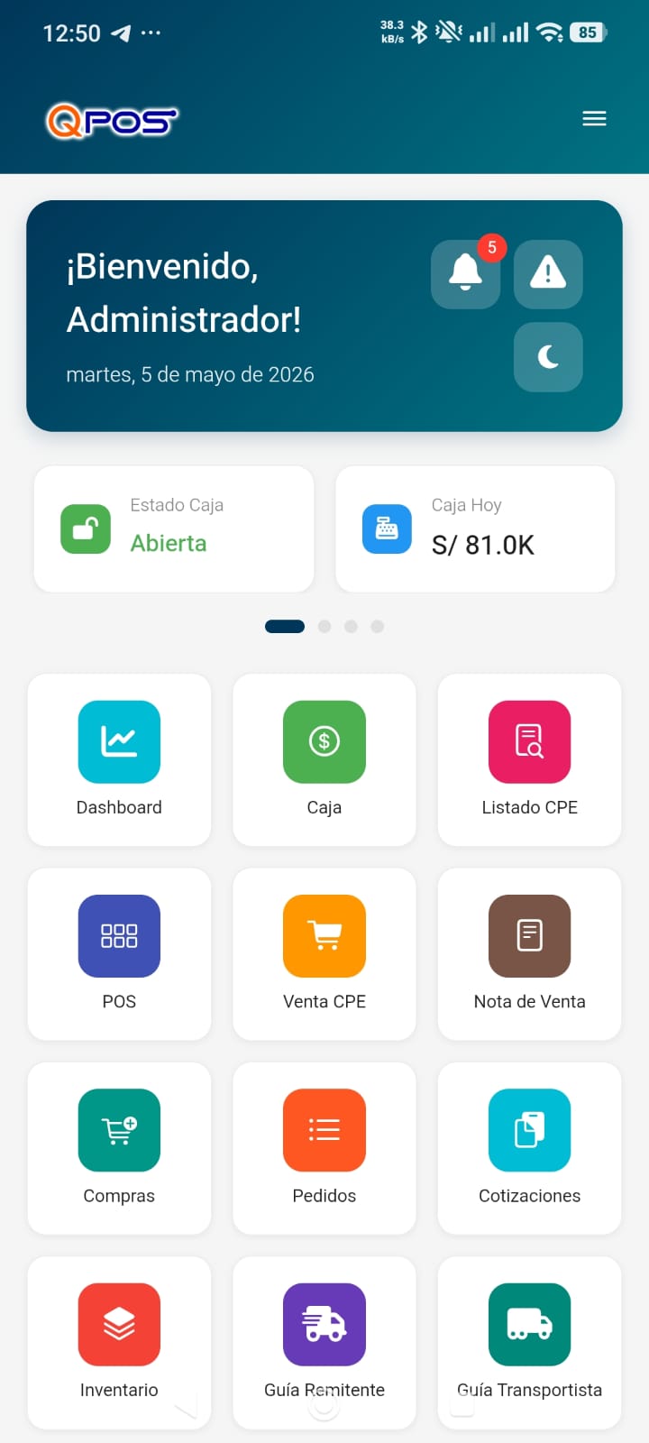 Pantalla principal de la app